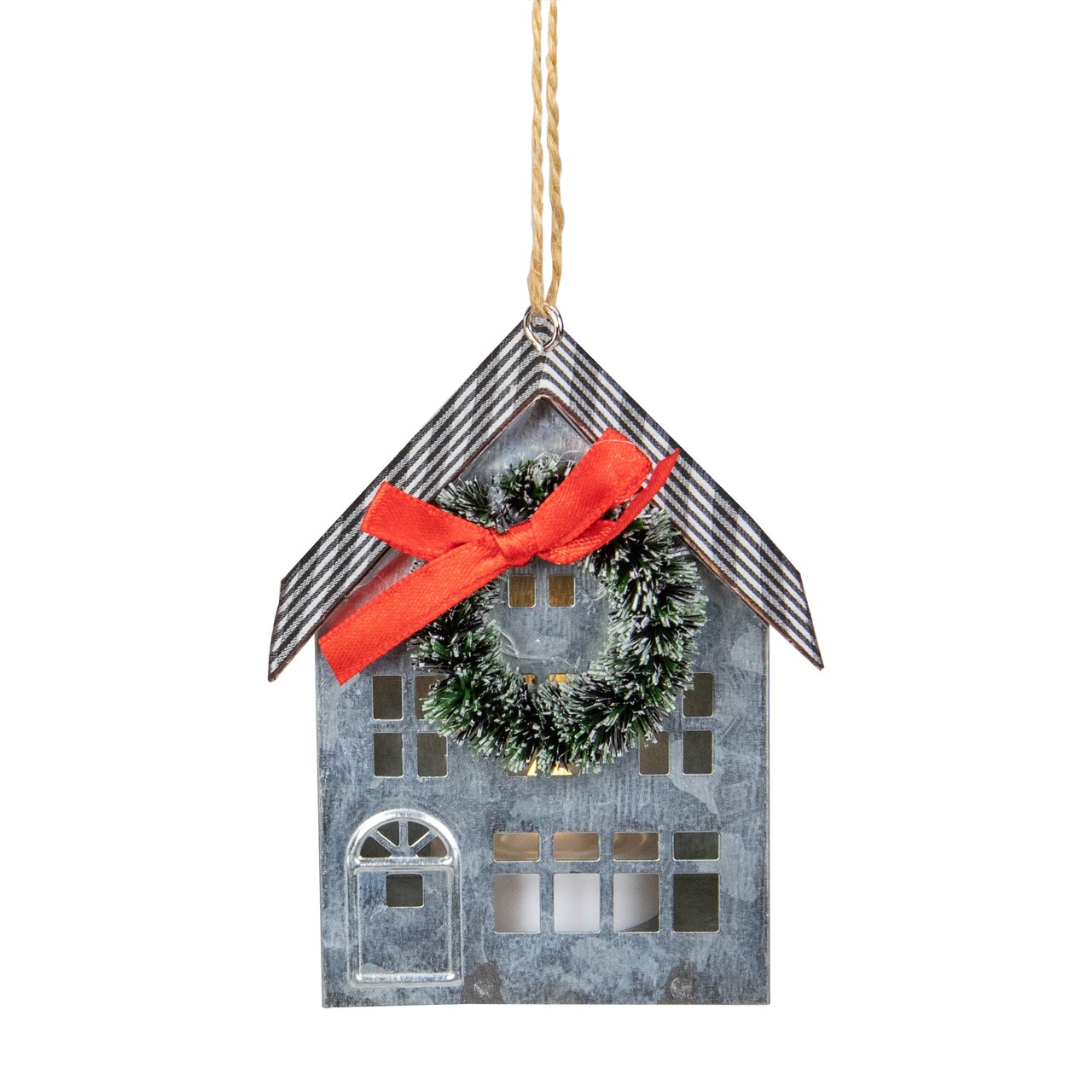 Northlight 3.5" LED Lighted Galvanized House with Wreath Christmas Ornament